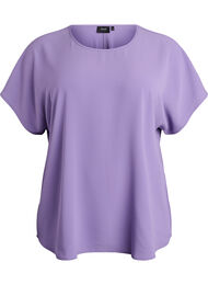 Bluse med korte ermer og rund hals, Lilla