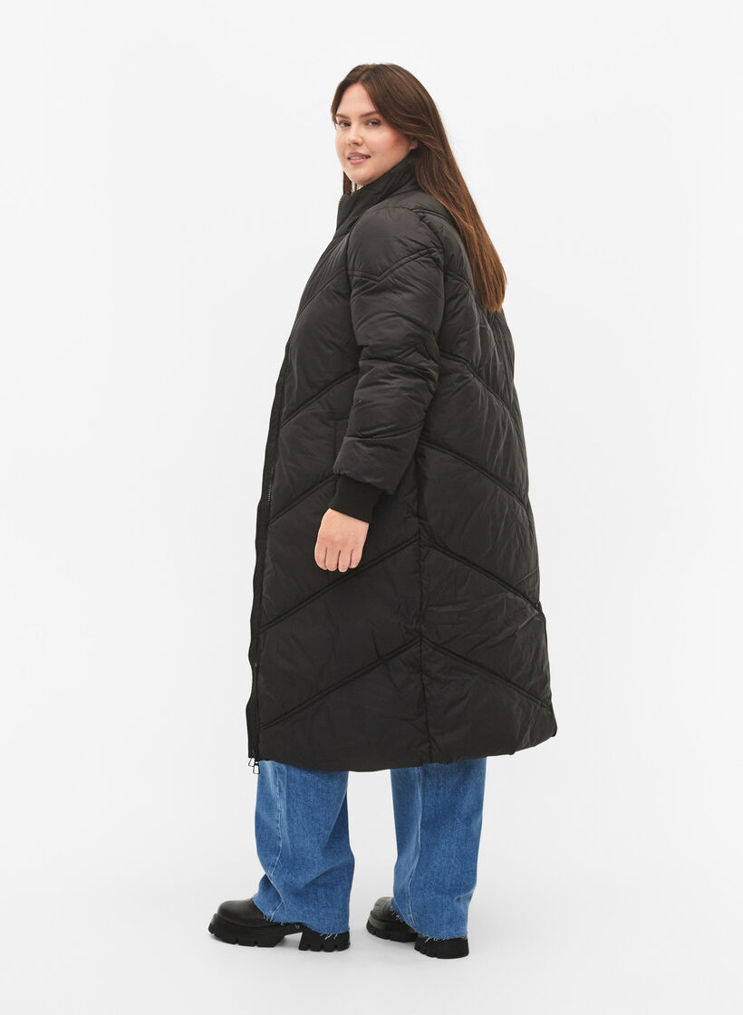 Lang puffer-vinterjakke, Black, Model image number 1