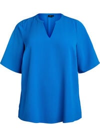 Kortermet bluse med V-hals, Blå Kortermet bluse med V-hals