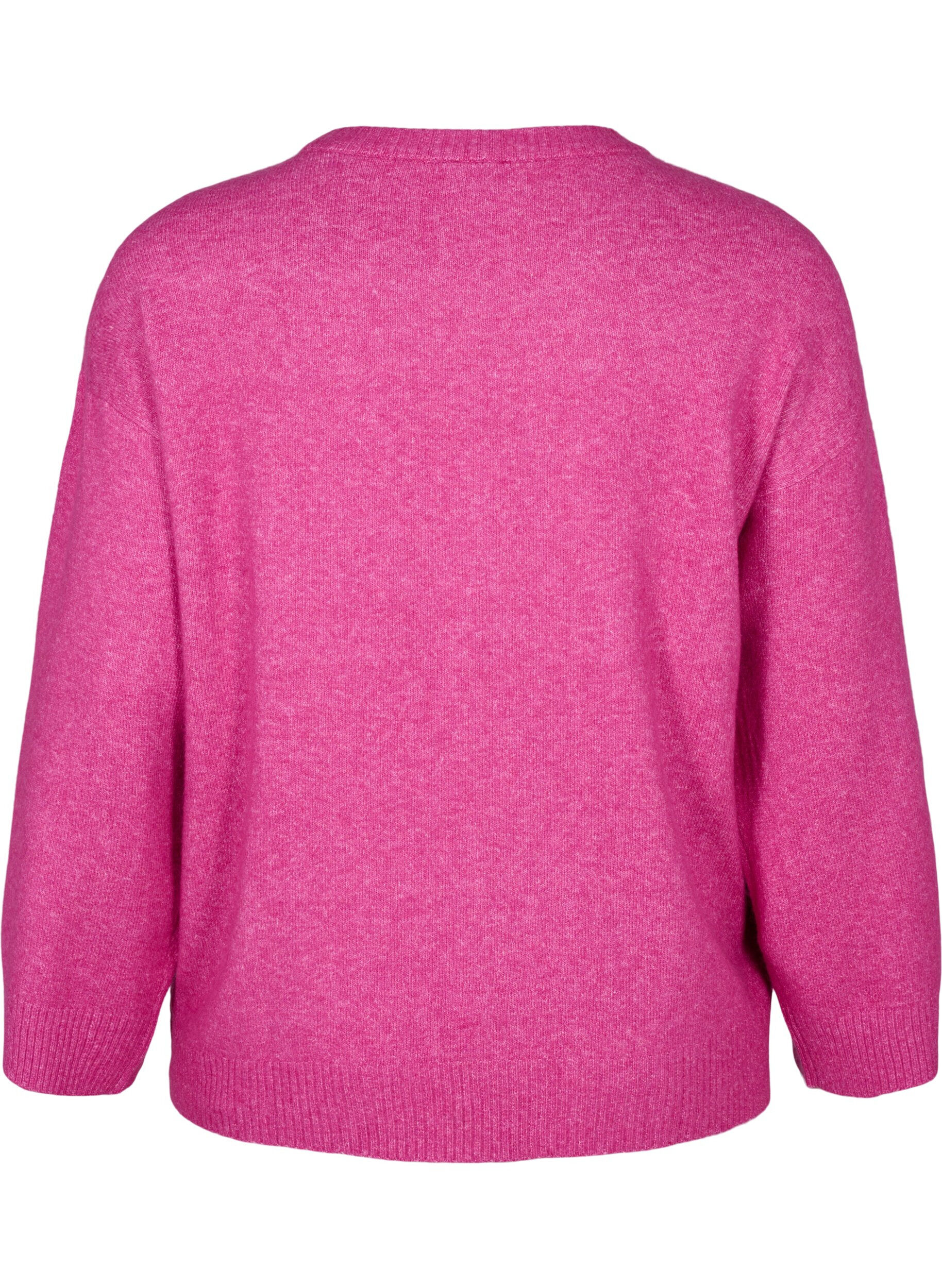 Zizzi Strikket bluse med rund hals og midts&oslash;m, Fuchsia Red Mel., Packshot image number 1