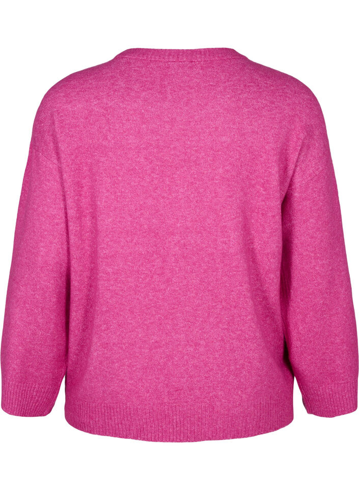 Strikket bluse med rund hals og midtsøm, Fuchsia Red Mel., Packshot image number 1