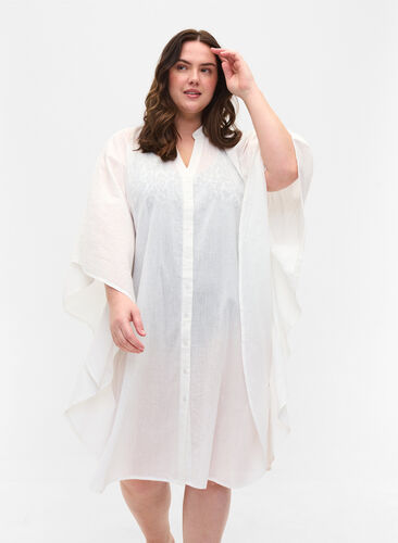 Strandkjole i bomull med knappelukking, Bright White, Model image number 0