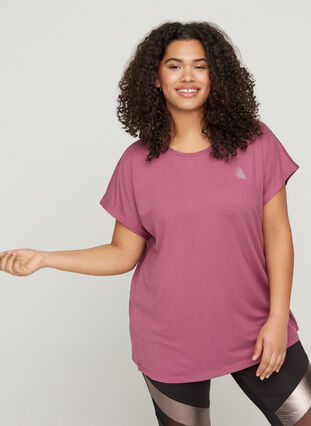 Ensfarget T-skjorte til trening, Grape Nectar , Model image number 0