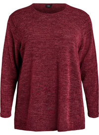 Langermet bluse med tekstur, Mørk Bordeaux Langermet bluse med tekstur