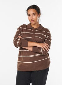 Strikkeplagg med krage, Brun Strikkeplagg med krage, Brun, Model