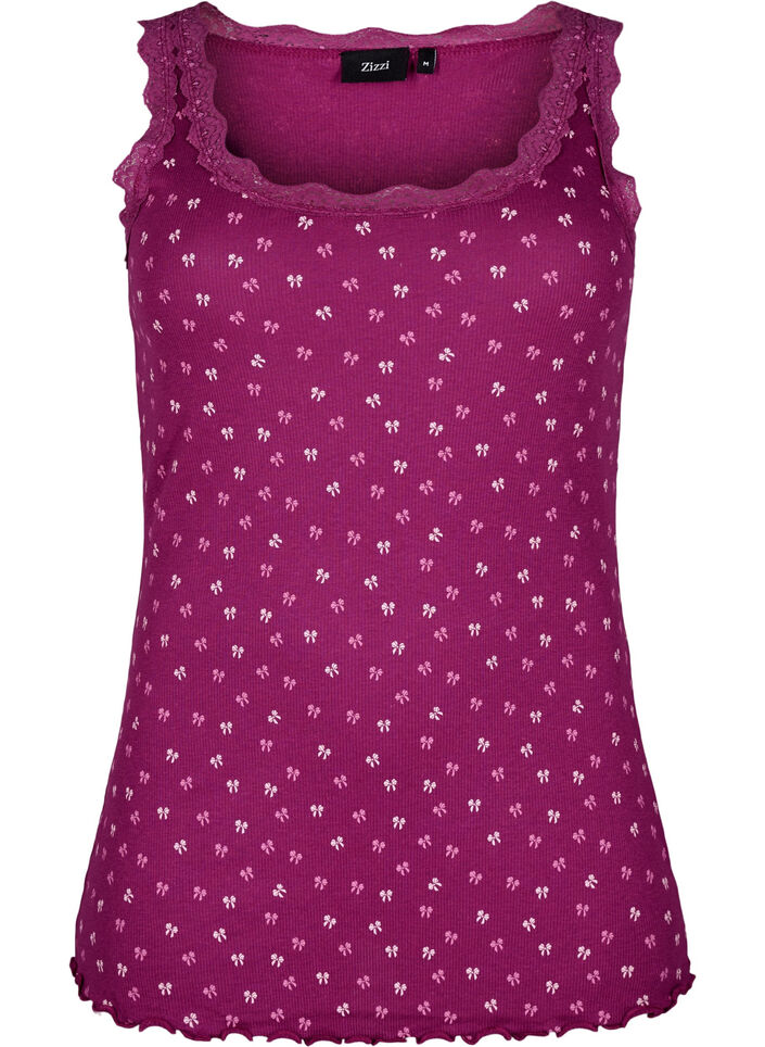 Topp med trykk og blondekant, Rød, Packshot image number 0