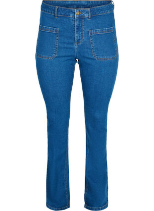 Ellen bootcut jeans med store lommer, Blue denim, Packshot image number 0