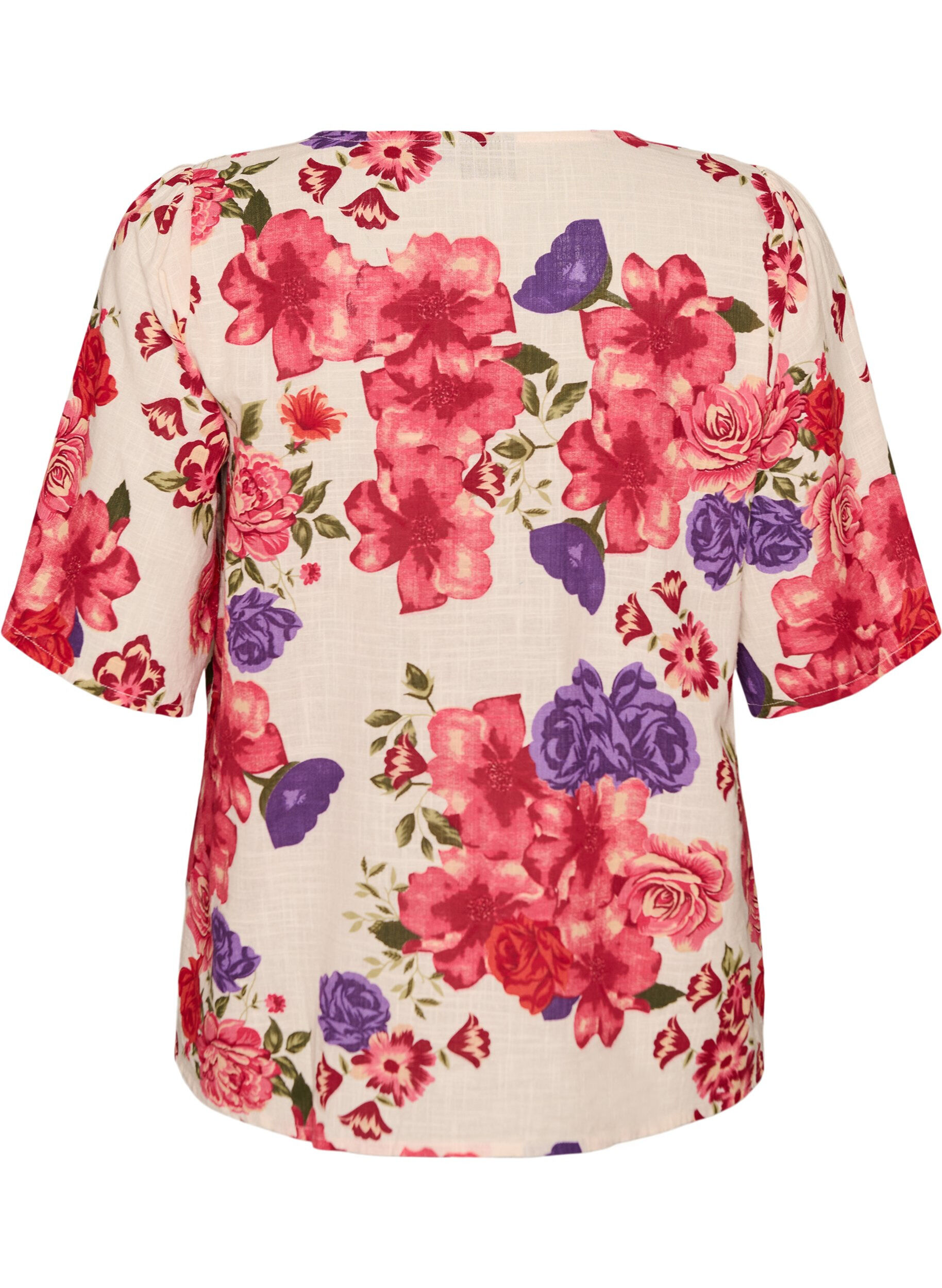 ZizziKortermet bomullsskjorte med V-hals, R&oslash;d, Packshot image number 1