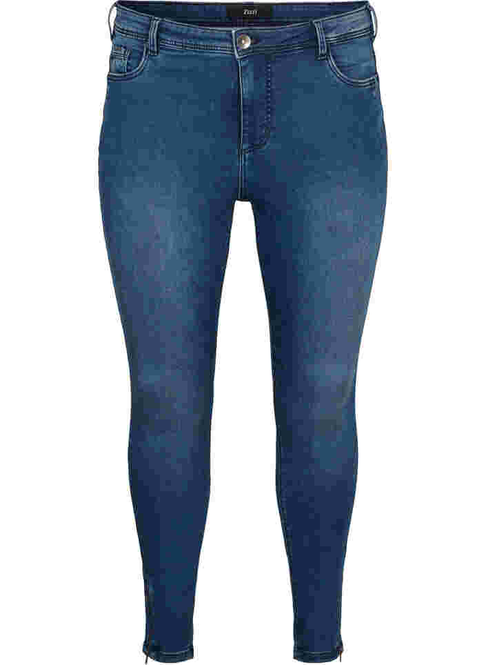 Cropped Amy jeans med glidelås, Dark blue denim