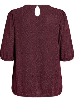 Zizzi Bluse med glittermønster og 3/4 ermer, Mørk Bordeaux, Packshot image number 1