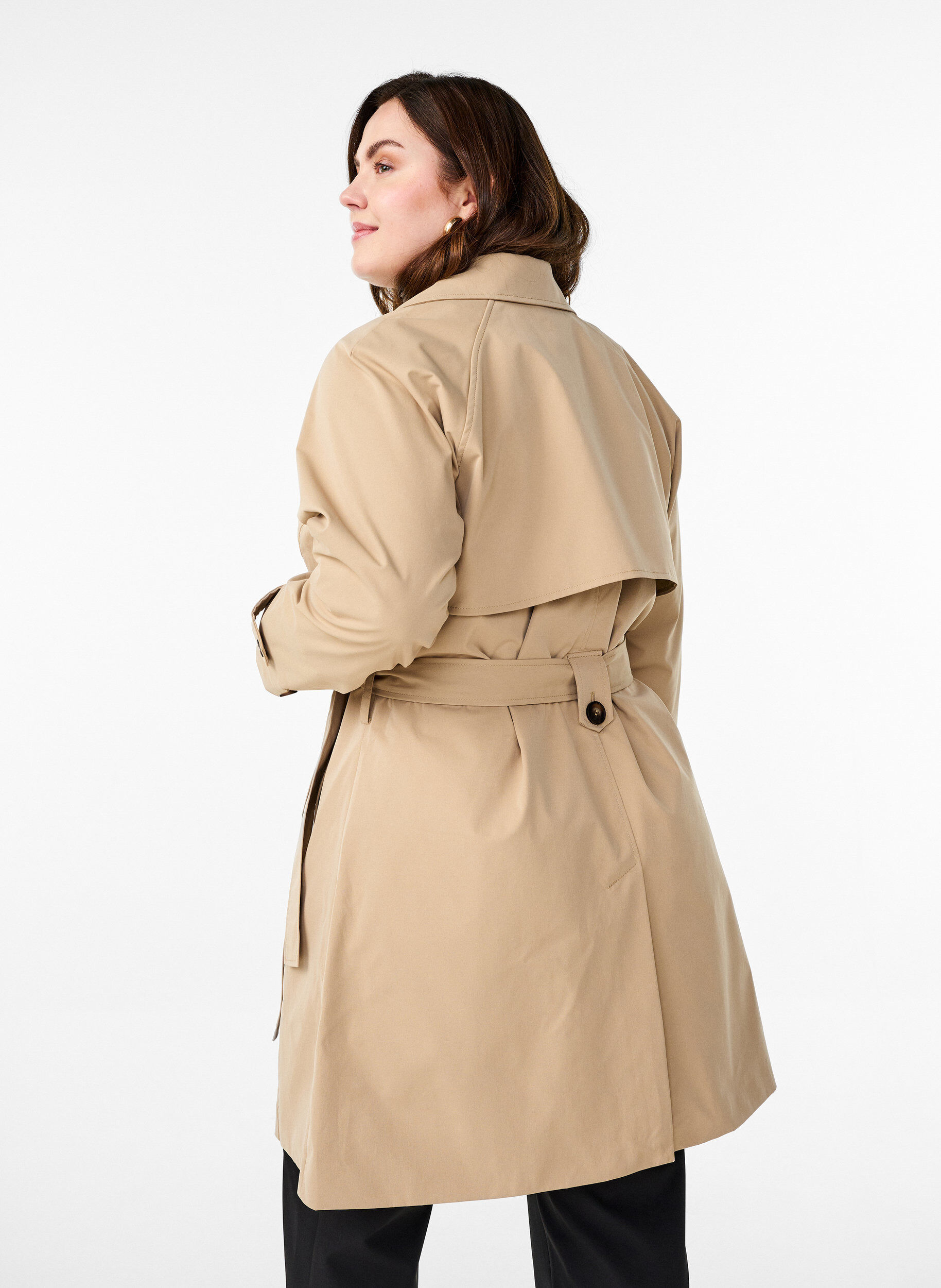 Zizzi Midilang trenchcoat med belte, Incense, Model image number 1