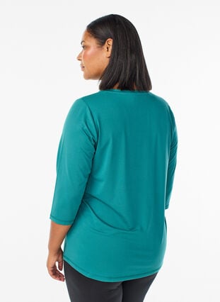 Zizzi Treningsbluse med 3/4-ermer, Grønn, Model image number 2