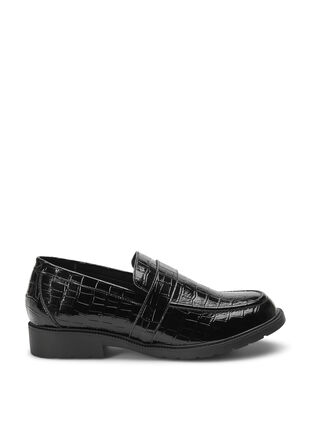 Croco-loafers med bred passform i skinn, Black, Packshot image number 0