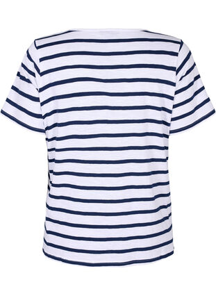 Stripete bomulls T-skjorte med V-hals, Bright White Stripe, Packshot image number 1