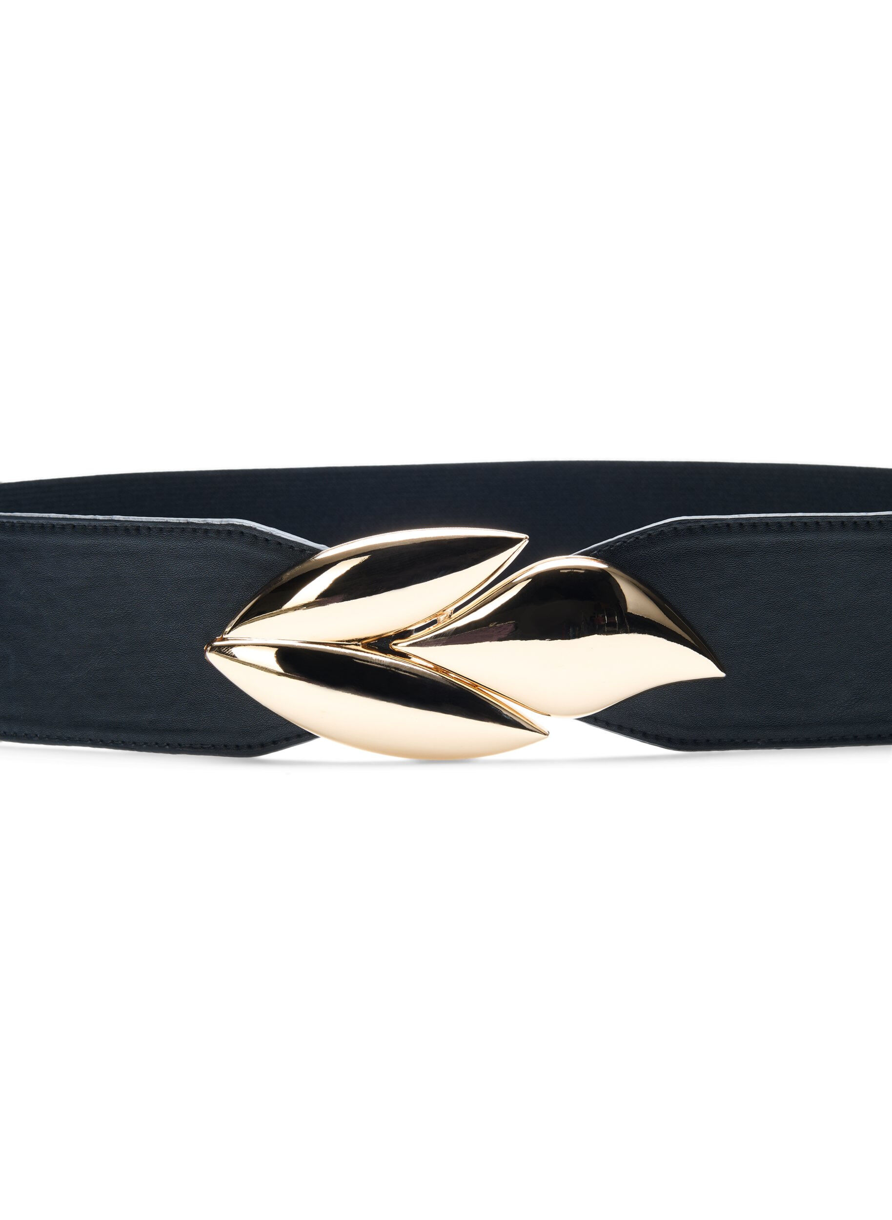 Zizzi Elastisk belte med gullfarget spenne, Black w. Gold Buckle, Packshot image number 1