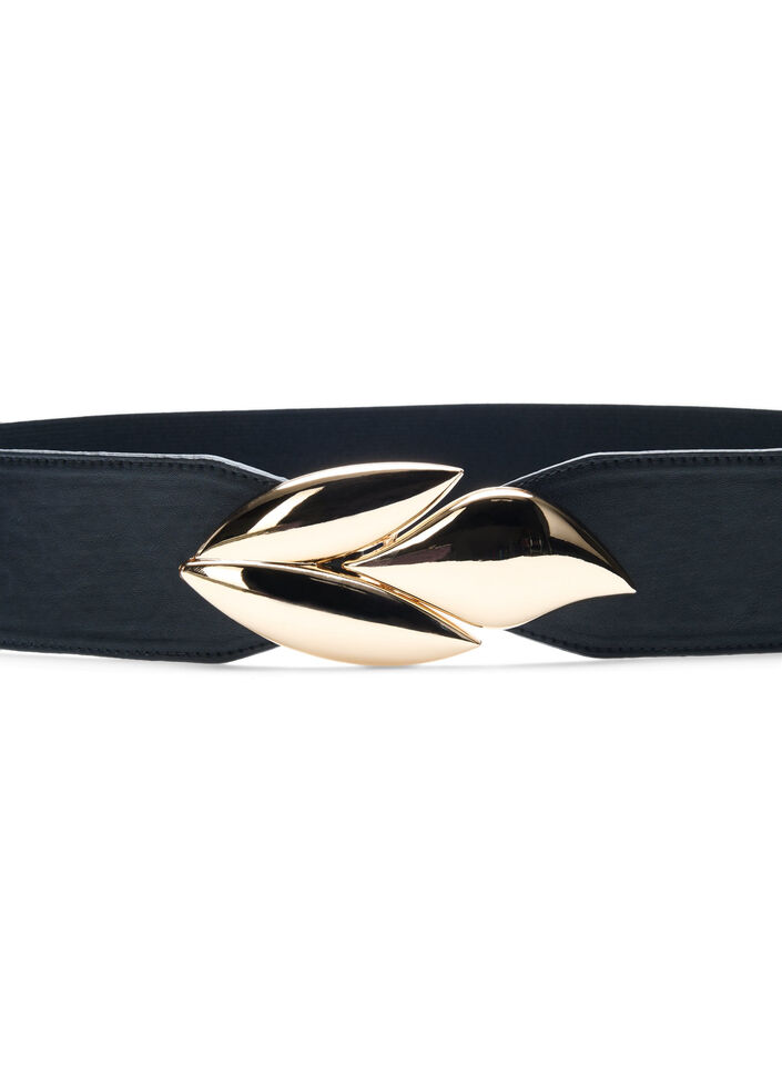 Elastisk belte med gullfarget spenne, Black w. Gold Buckle, Packshot image number 1
