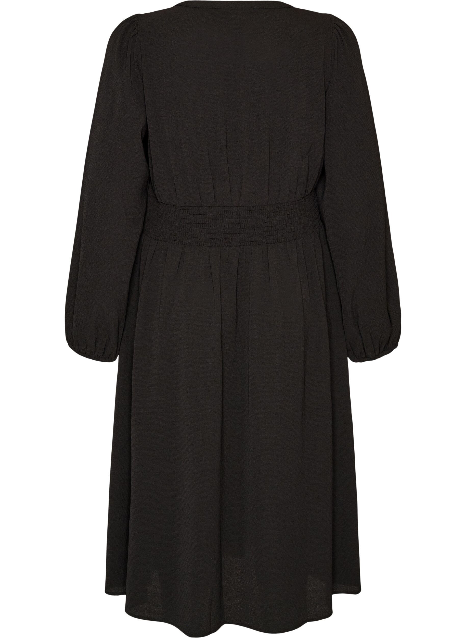 ZizziMidikjole med smock og dekorative knapper, Svart, Packshot image number 1