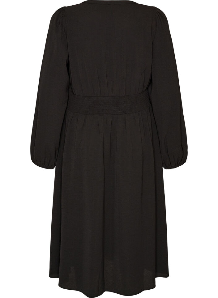 Midikjole med smock og dekorative knapper, Svart, Packshot image number 1