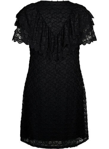 Kortermet blondekjole med brede volanger, Black, Packshot image number 1