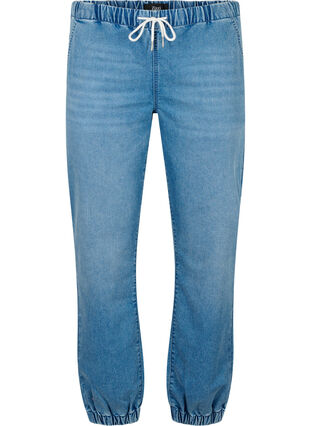 Zizzi Joggebukse i denim med lommer, Light Blue Denim, Packshot image number 0