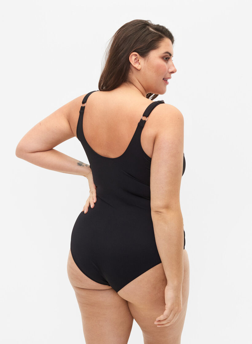 Badedrakt med omslagseffekt, Svart, Model image number 1