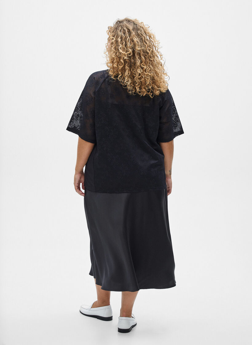 Blonde T-skjorte med teksttrykk, Svart, Model image number 2