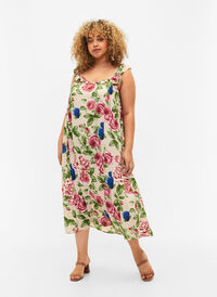 Blomstrete midikjole med volanger, Bright Flower , Model