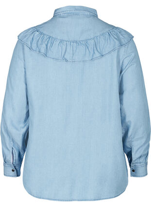 Denimskjorte i lyocell med volanger, Light blue denim ASS, Packshot image number 1
