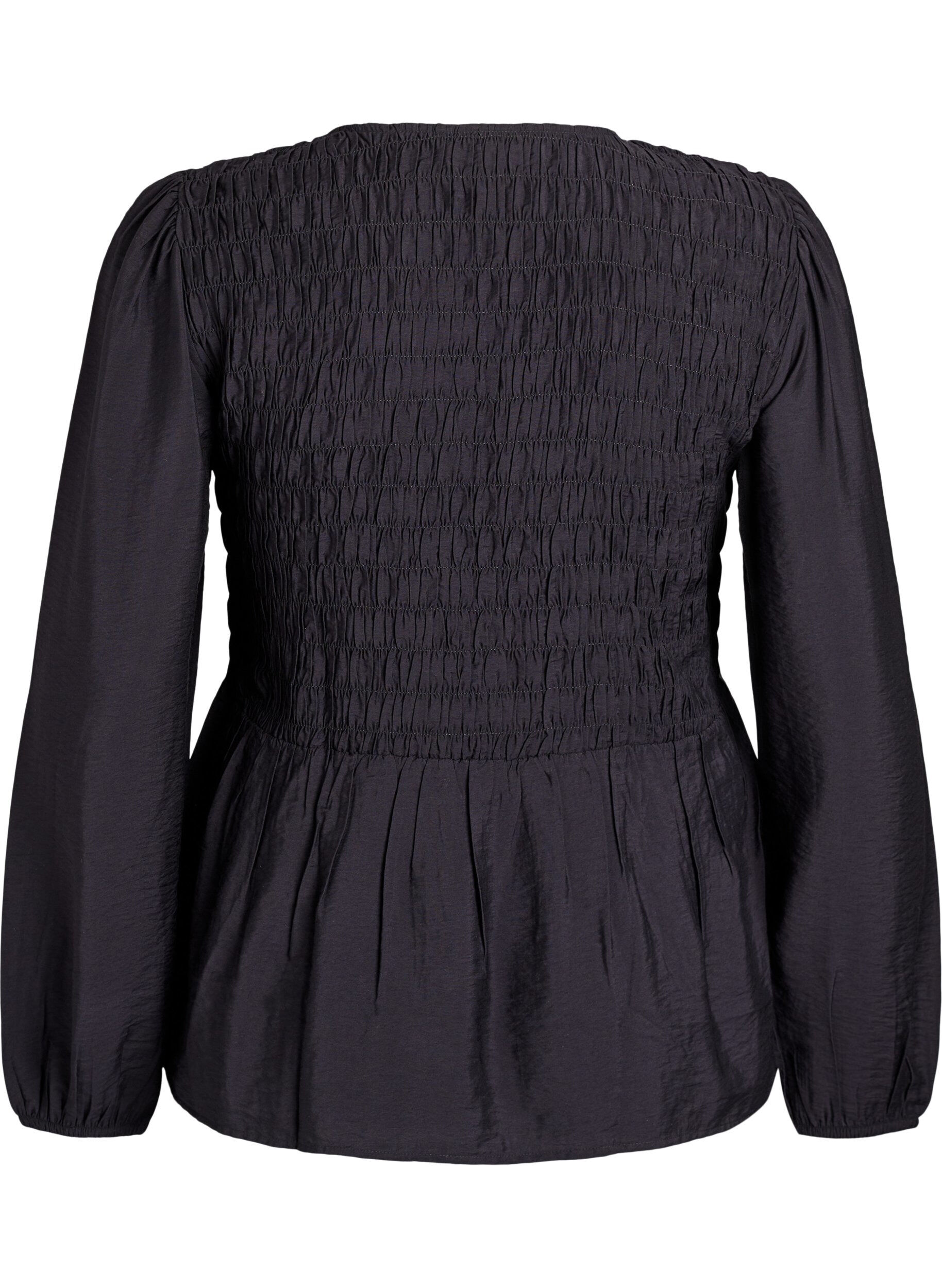 ZizziBluse med smokk og lange ermer, Svart, Packshot image number 1