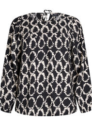 Langermet bluse med trykk og sløyfer, Black ART AOP
