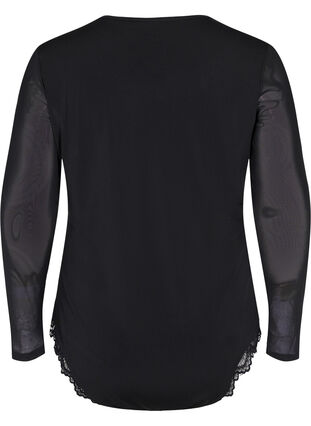 Bodystocking med mesh og blonder, Black, Packshot image number 1