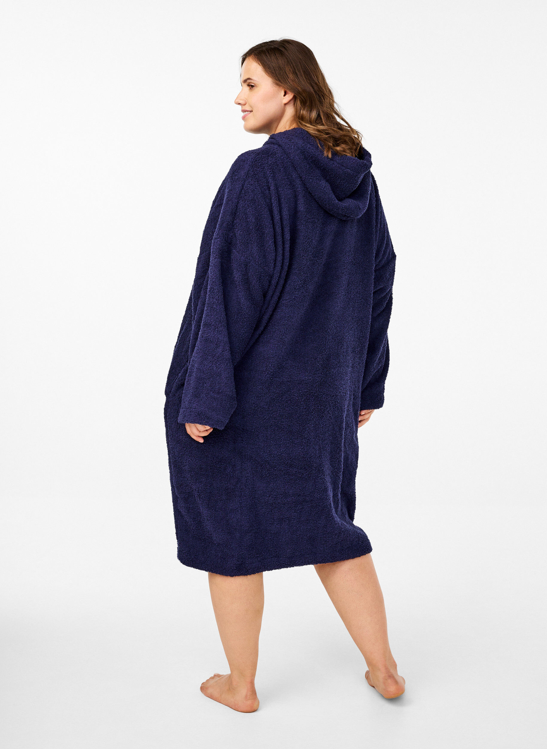 Zizzi Terryponcho med hette, Navy Blazer, Model image number 1