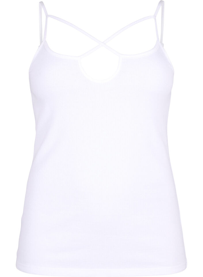 Ribbetopp i økologisk bomull med kryssdetalj, Bright White, Packshot image number 0