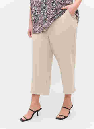 Ensfargede culottebukser med lommer, Off White, Model image number 1