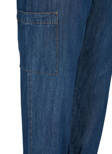 Cargojeans med lommer på siden, Dark blue denim, Packshot image number 3