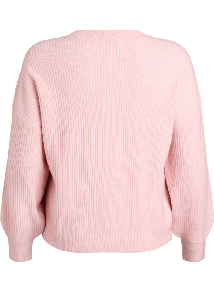 Ribbestrikket cardigan med knapper, Rosa, Packshot image number 1