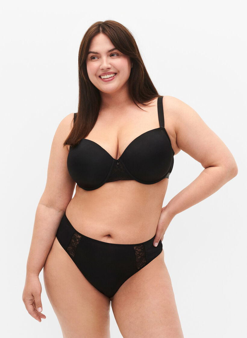 G-streng med blondedetaljer, 3 stk., Svart, Model image number 0