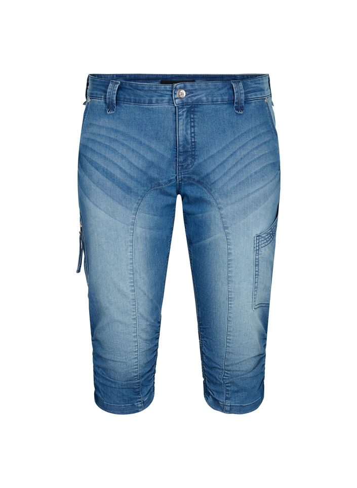 Slim-fit capri-jeans med lommer, Blå, Packshot image number 0