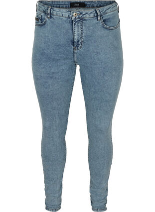 Amy jeans med høyt liv og stone wash, Stone Washed, Packshot image number 0