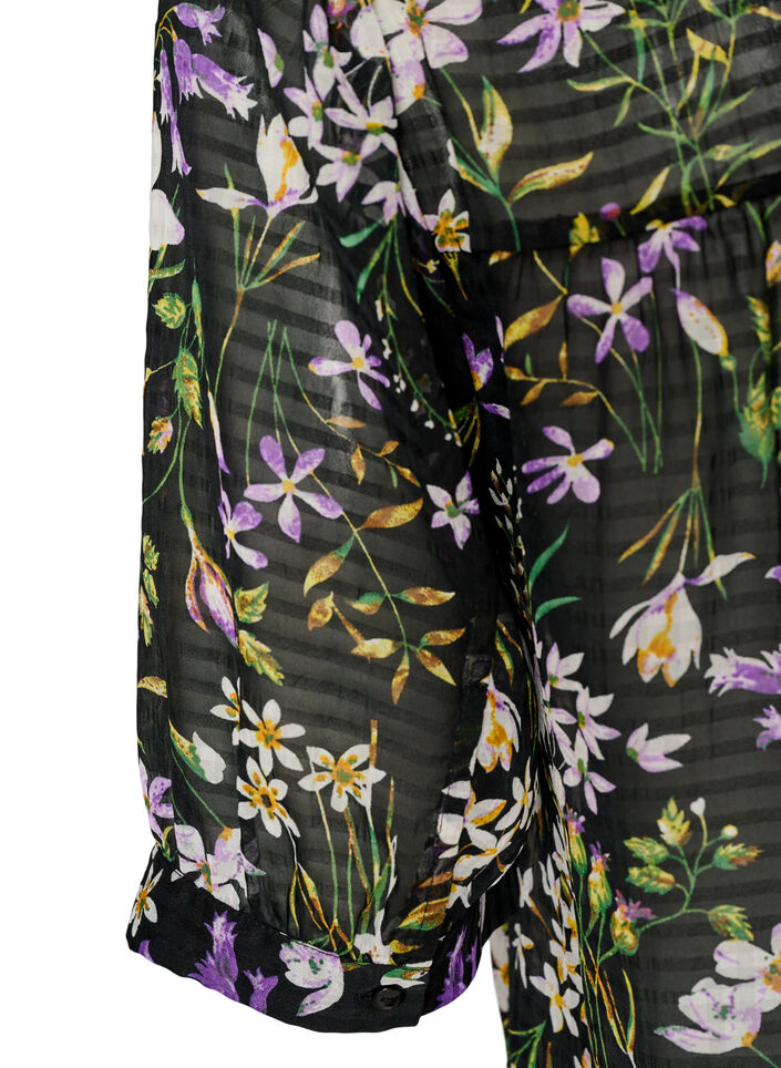 Bluse med blomstertrykk og V-hals, Svart, Packshot image number 3