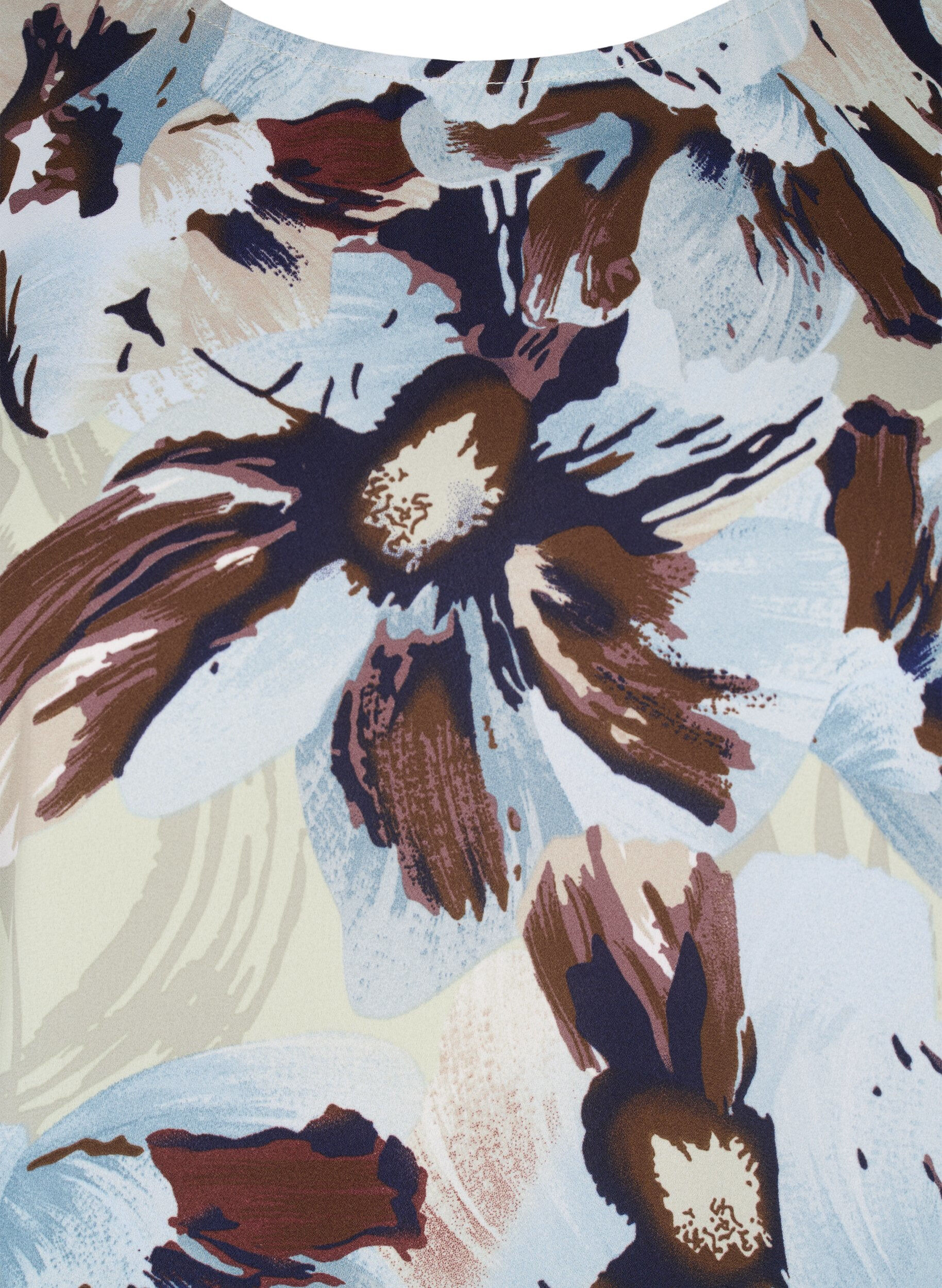 Zizzi Langermet bluse med trykk og knapp, Grey Flower AOP, Packshot image number 2