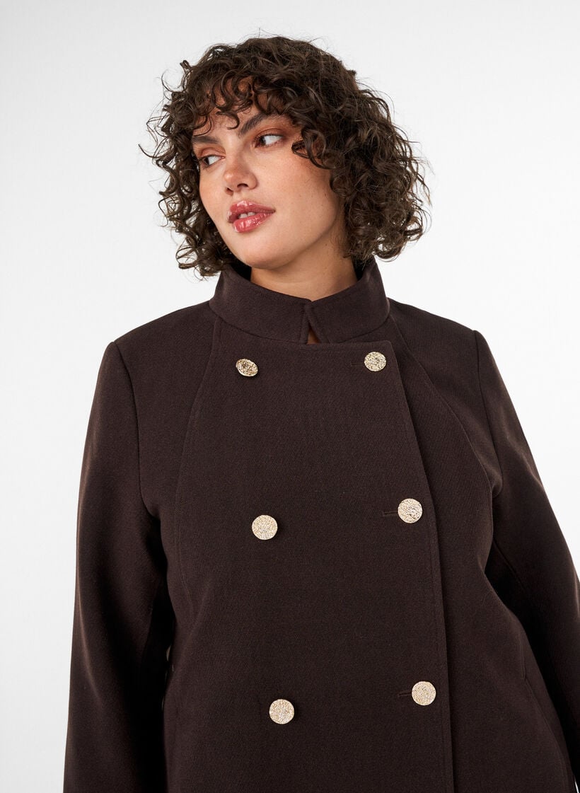 A-line k&aring;pe med gullknapper, Brun, Model image number 3