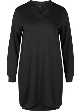 Ensfarget kjole i behagelig materiale, Black, Packshot image number 0