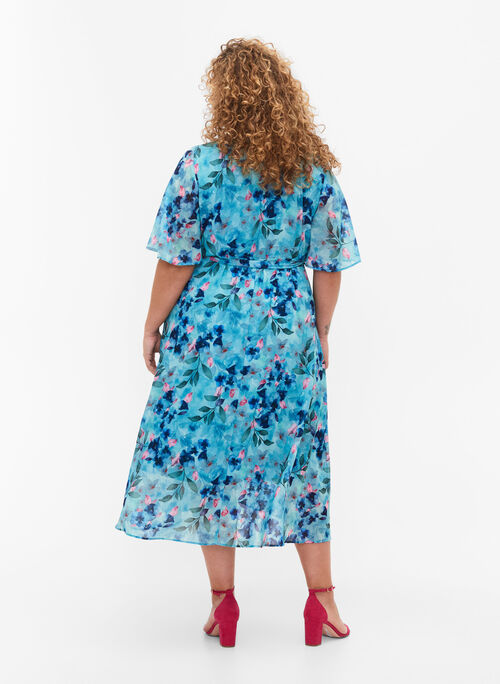 Kortermet omslagskjole med blomstermønster, Trellis AOP, Model