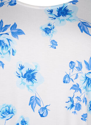 Blomstret bluse i viskose med korte ermer, White Blue AOP, Packshot image number 2