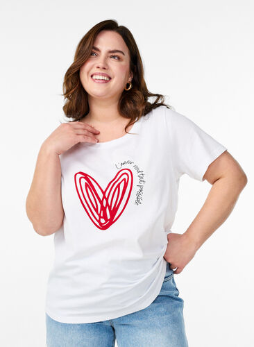 Zizzi Bomulls-t-skjorte med motiv, Bright W. w. Heart, Model image number 0
