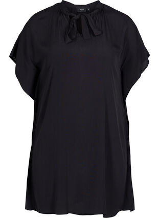 Kortermet bluse i viskoe med knytedetaljer, Black, Packshot image number 0