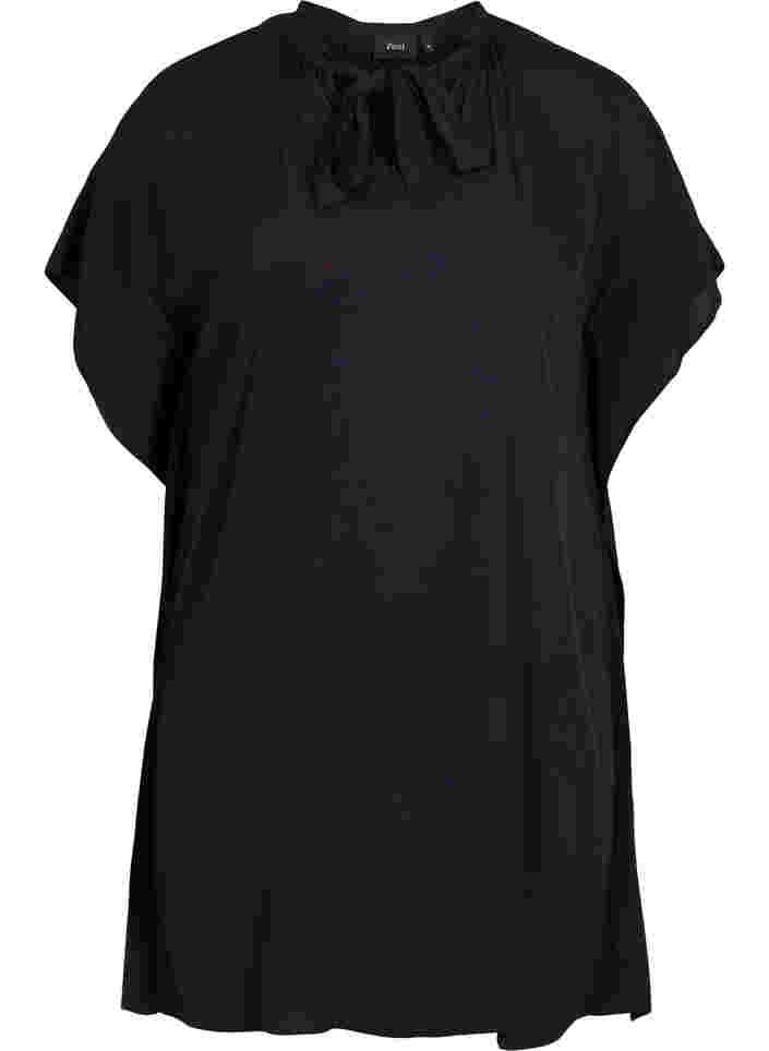 Kortermet bluse i viskoe med knytedetaljer, Black, Packshot image number 0
