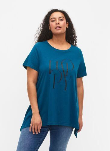 T-skjorte i bomull med tekst, Blue Coral HAPPY, Model image number 0