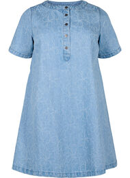 Kort denimkjole med A-linje-snitt og blomster mønster, Light Blue D. Flower